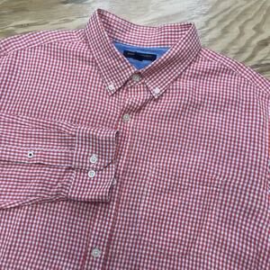 Banana Republic Slim Fit Linen Blend Gingham Button Down Shirt Orange Men's XL